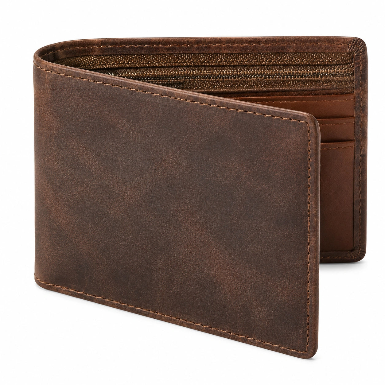 Portefeuille pliant 11.5 x 9.5 x 1.5 cm aspect cuir marron pour homme