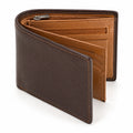 Portefeuille pliant 12 x 9.5 x 2 cm en similicuir marron avec compartiment zippé