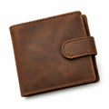 Portefeuille homme 12 x 9 x 2 cm en cuir marron à rabat pliant