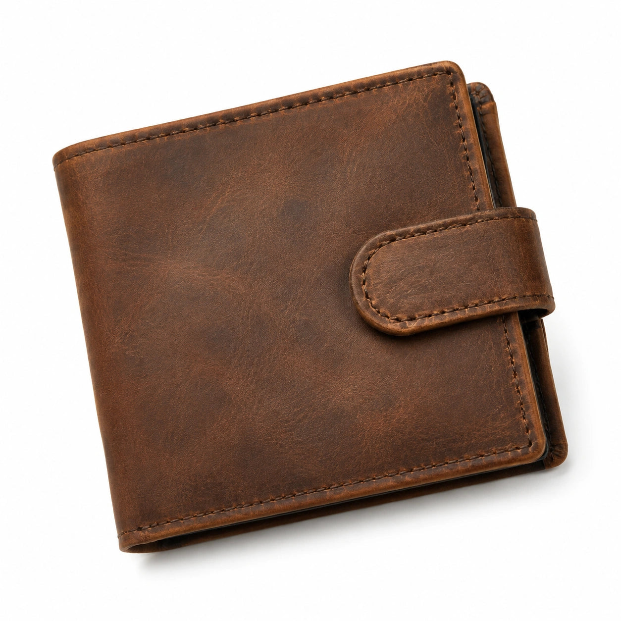 Portefeuille homme 12 x 9 x 2 cm en cuir marron à rabat pliant