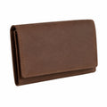 Portefeuille 19 x 10 x 2 cm en cuir brun à rabat pour cartes et billets