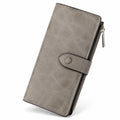 Portefeuille 19 x 10 x 3 cm en similicuir gris avec fermeture éclair et bouton pression
