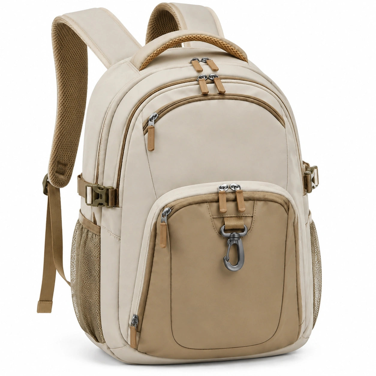 Sac à dos 32 x 18 x 45 cm en tissu synthétique beige à compartiments multiples pour voyage