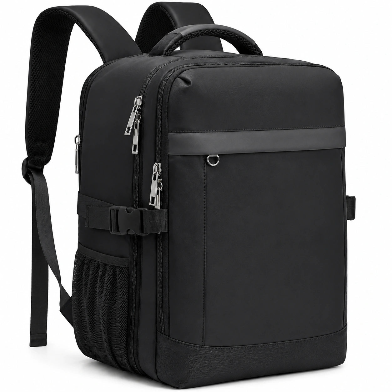 Sac à dos 45 x 30 x 15 cm en polyester noir pour travail et voyage avec compartiments zippés
