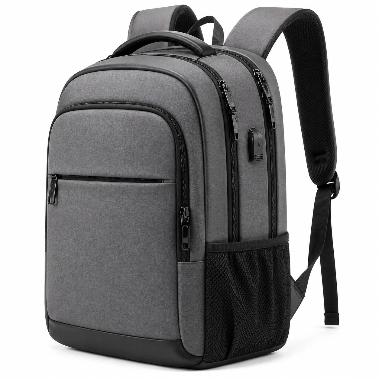 Sac à dos 45 x 30 x 15 cm en tissu synthétique gris pour ordinateur portable avec port USB