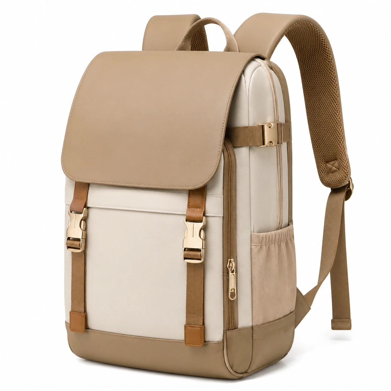 Sac à dos 30 x 16 x 42 cm beige en similicuir et polyester rangement quotidien