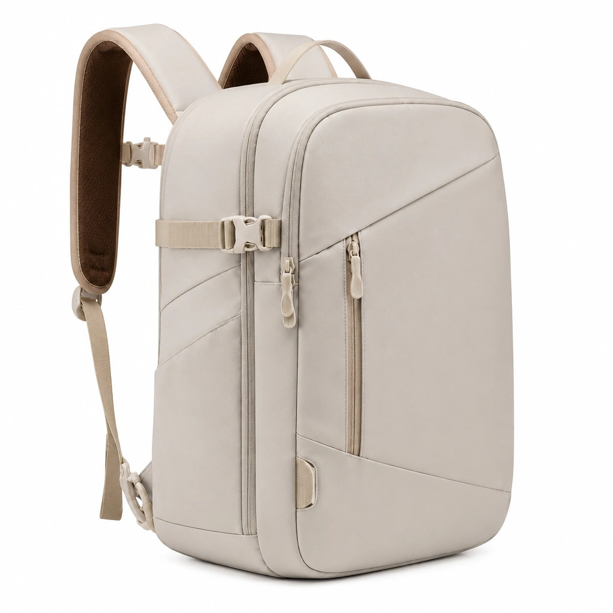 Sac à dos 45 x 30 x 15 cm beige en matière synthétique à compartiments zippés