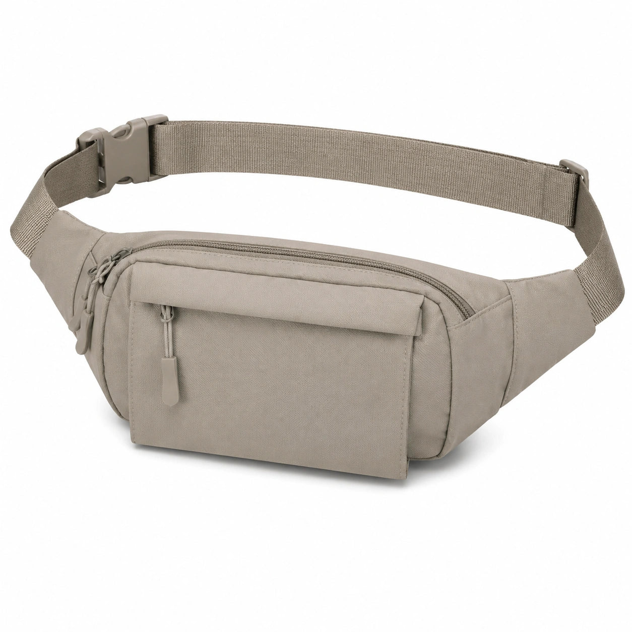 Sac banane 25 x 14 x 7 cm en polyester taupe avec poches zippées réglable