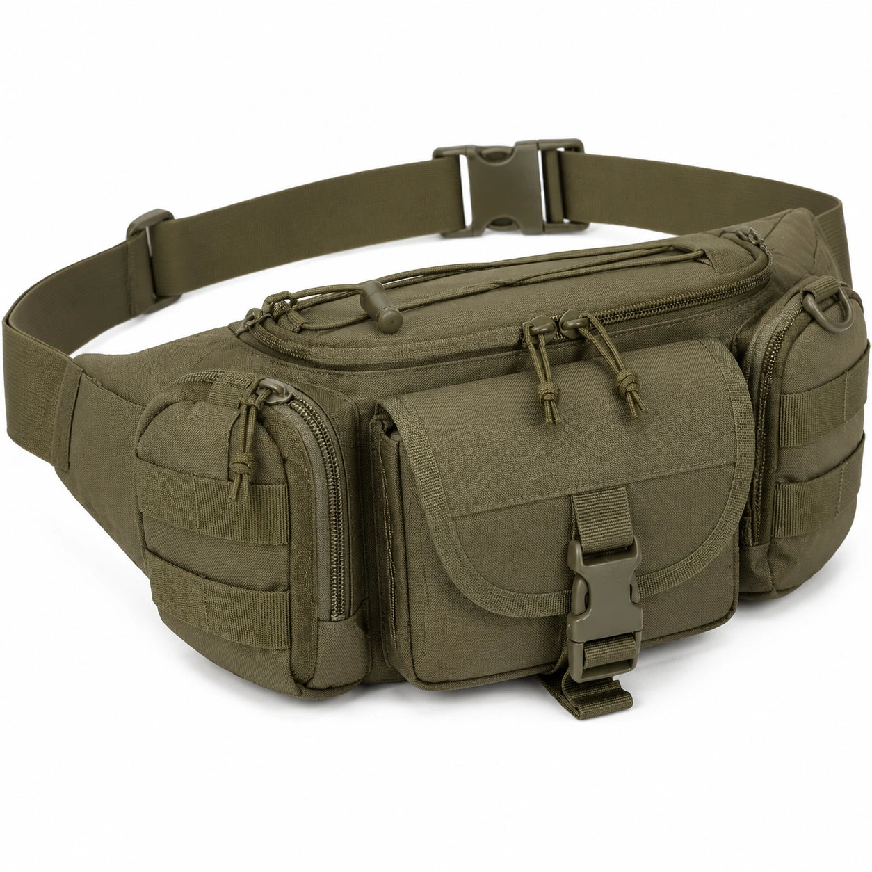 Sac banane 35 x 15 x 12 cm en tissu kaki à multiples poches pour randonnée