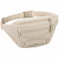 Sac banane 30 x 7 x 15 cm en textile beige avec sangle réglable et poches zippées