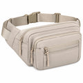 Sac banane 28 x 8 x 16 cm beige en tissu synthétique à poches zippées