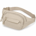 Sac banane 24 x 6 x 15 cm en tissu beige à poches zippées ajustable