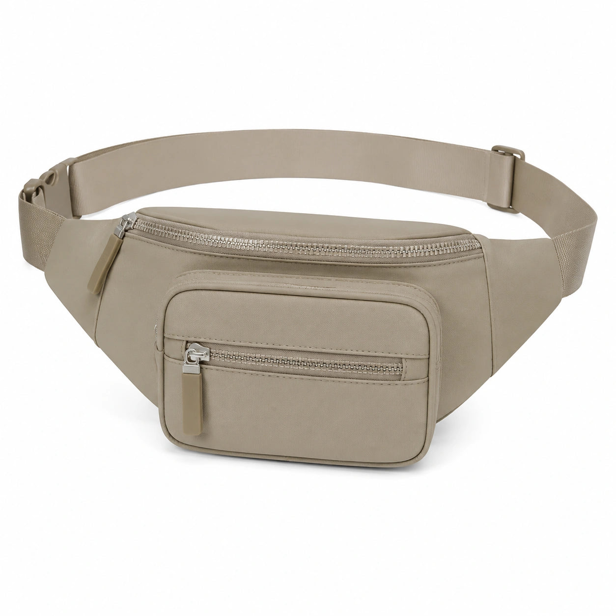 Sac banane 30 x 15 x 8 cm en textile beige à sangle réglable et poches zippées