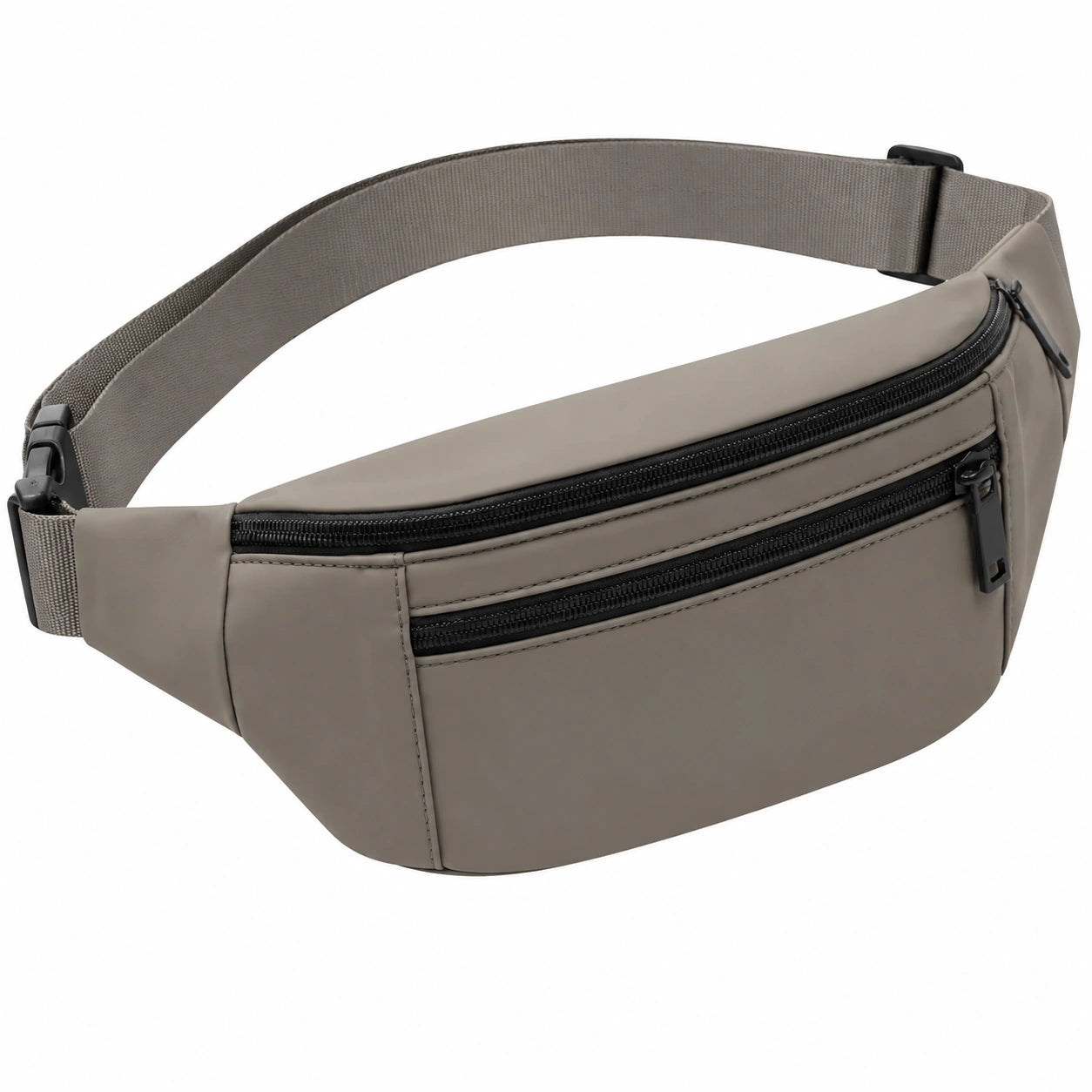Sac banane taille unique en matière synthétique taupe à poches zippées
