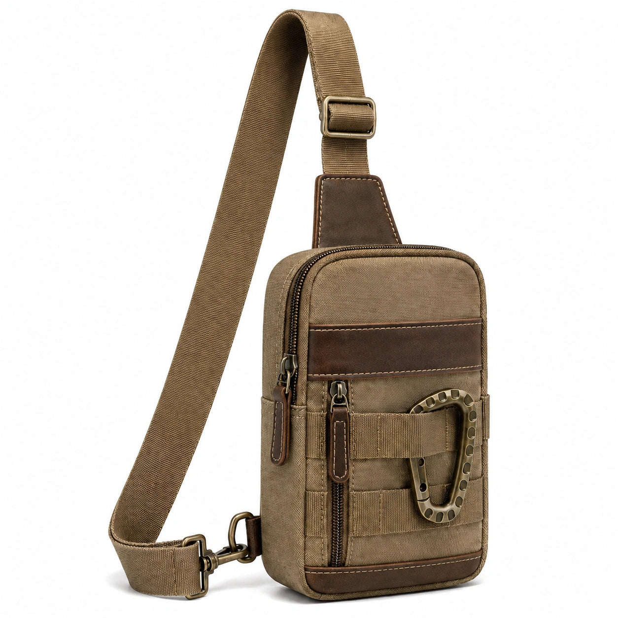 Sac bandoulière 17 x 8 x 31 cm en textile kaki pour rangement quotidien style utilitaire