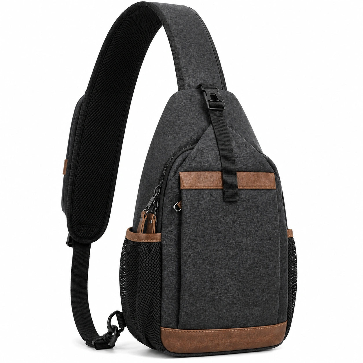 Sac à dos bandoulière 20 x 10 x 35 cm noir/marron en textile style urbain avec poches multiples