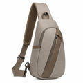 Sac à bandoulière 18 x 8 x 32 cm en polyester taupe à compartiments zippés pour usage quotidien