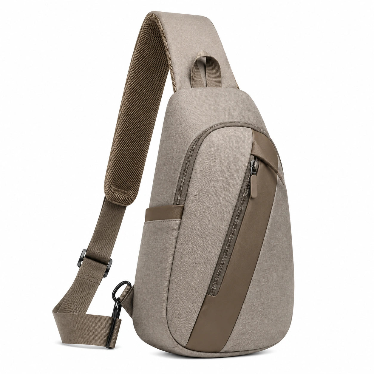Sac à bandoulière 18 x 8 x 32 cm en polyester taupe à compartiments zippés pour usage quotidien