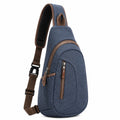 Sac bandoulière 18 x 8 x 33 cm en tissu bleu marine avec finitions marron pour usage quotidien