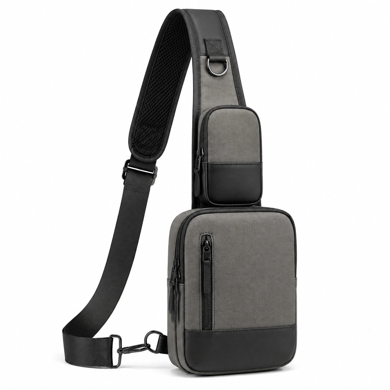 Sac bandoulière 30 x 18 x 8 cm en textile synthétique gris noir avec compartiments zippés
