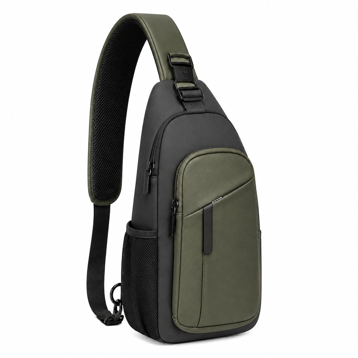 Sac bandoulière 32 x 18 x 8 cm synthétique vert noir urbain à compartiments zippés