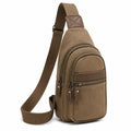 Sac bandoulière poitrine 18 x 8 x 32 cm en matière synthétique marron à compartiments zippés