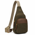 Sac bandoulière poitrine 32 x 18 x 8 cm toile kaki marron style urbain à poches zippées