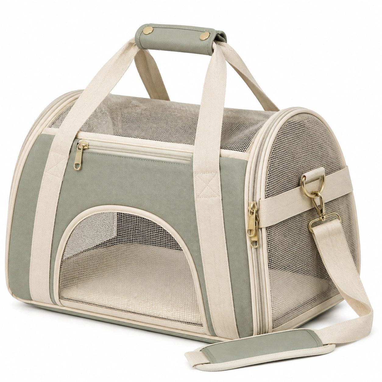 Sac de transport pour animaux 45 x 28 x 30 cm en tissu vert sauge avec maille respirante