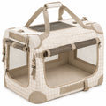 Caisse de transport pliable pour animaux 50 x 35 x 35 cm en tissu beige avec maille respirante