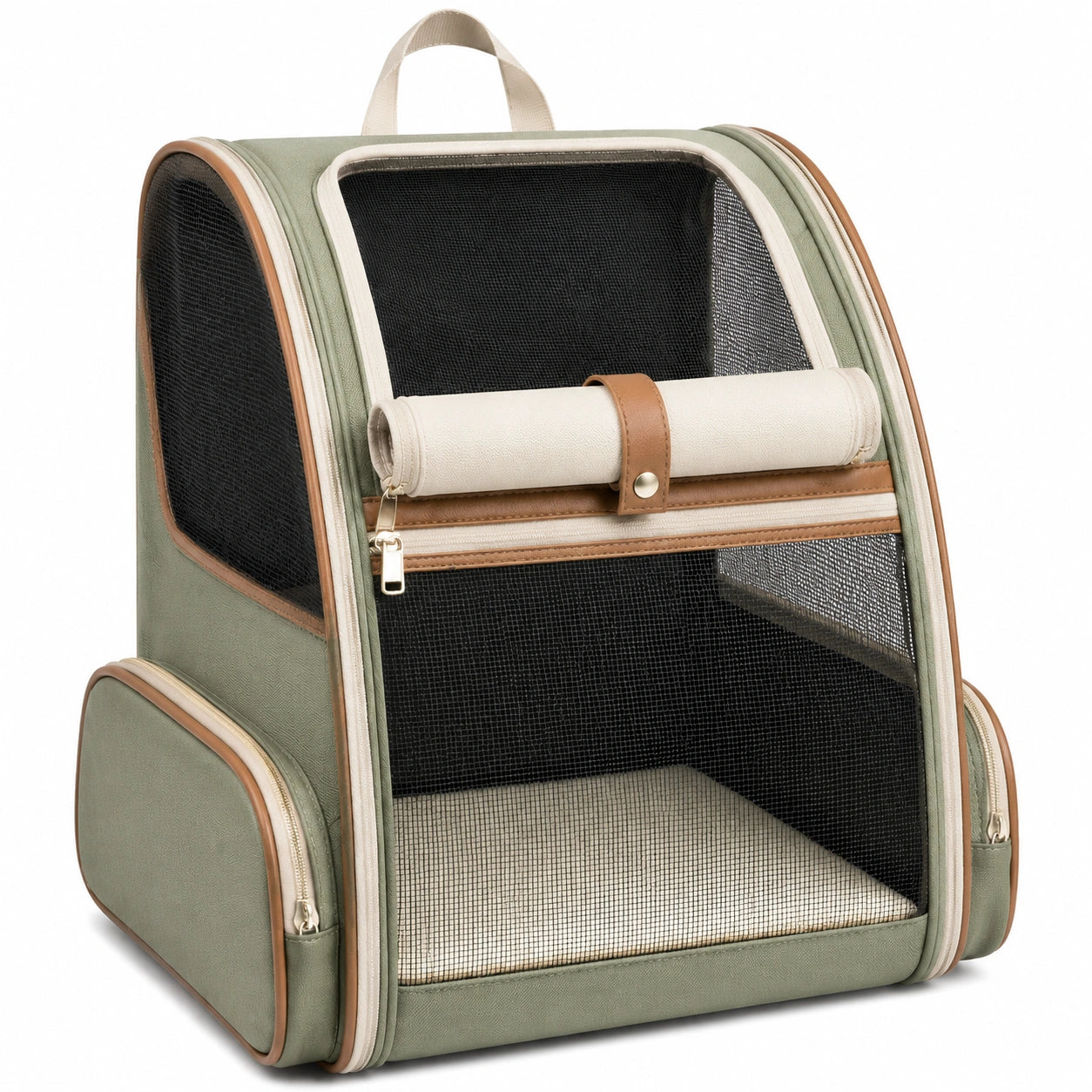 Sac de transport pour chat 42 x 30 x 45 cm en polyester vert avec maille respirante