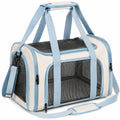 Sac de transport pour animaux 45 x 28 x 28 cm en textile beige et bleu avec fenêtres en maille