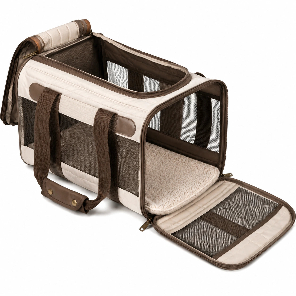 Sac de transport pour animal 45 x 28 x 30 cm textile beige marron pliable et aéré