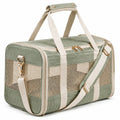 Sac de transport pour animal 45 x 28 x 30 cm en tissu côtelé vert avec panneaux en maille et bandoulière réglable