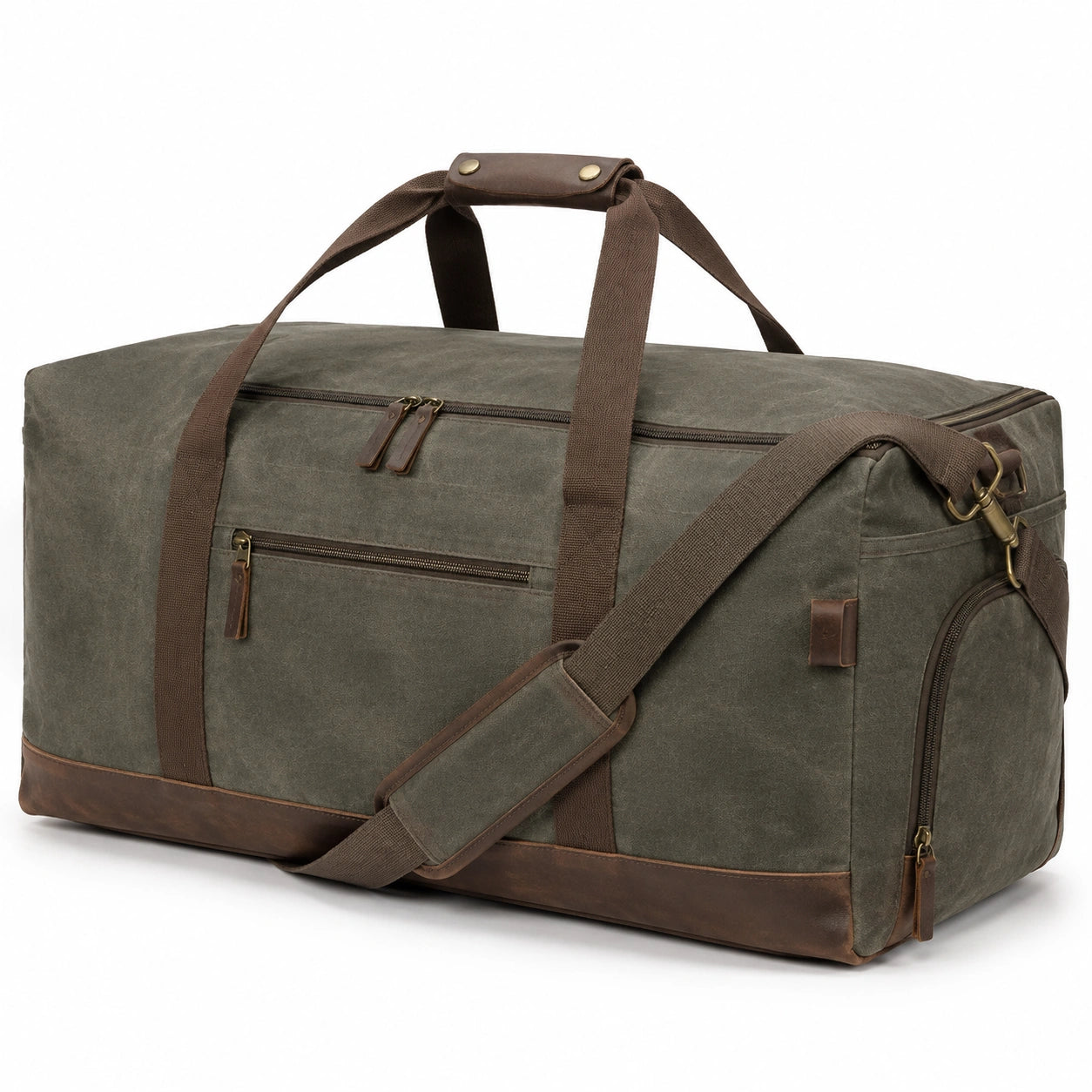 Sac de voyage 55 cm en toile vert kaki avec bandoulière