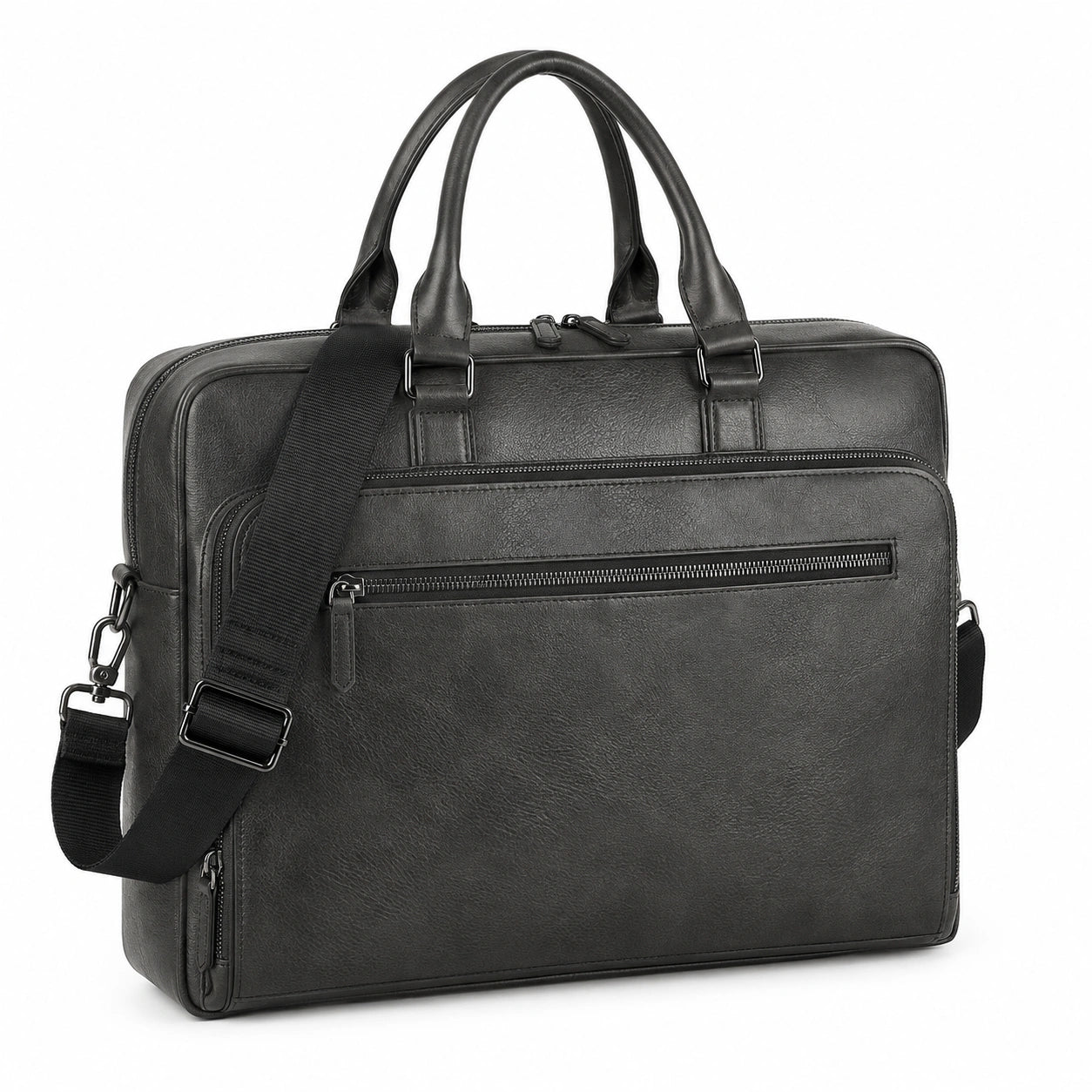 Sacoche ordinateur 42 x 10 x 32 cm noir aspect cuir avec bandoulière réglable