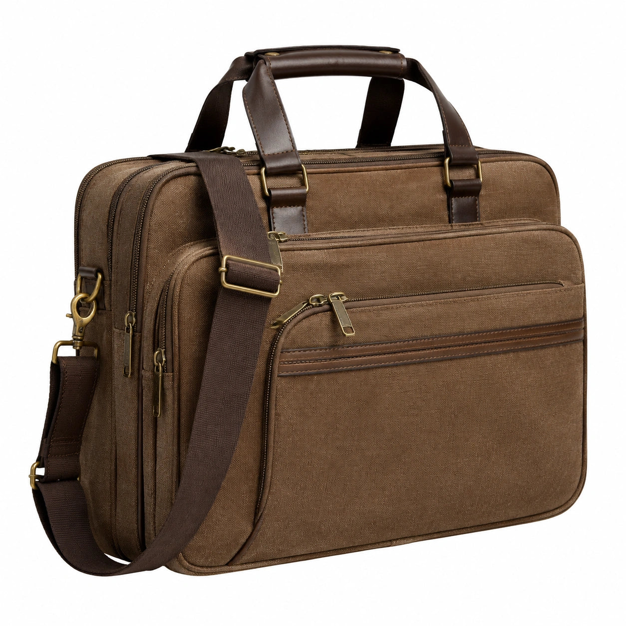 Sacoche pour ordinateur portable 42 cm en toile marron avec bandoulière réglable
