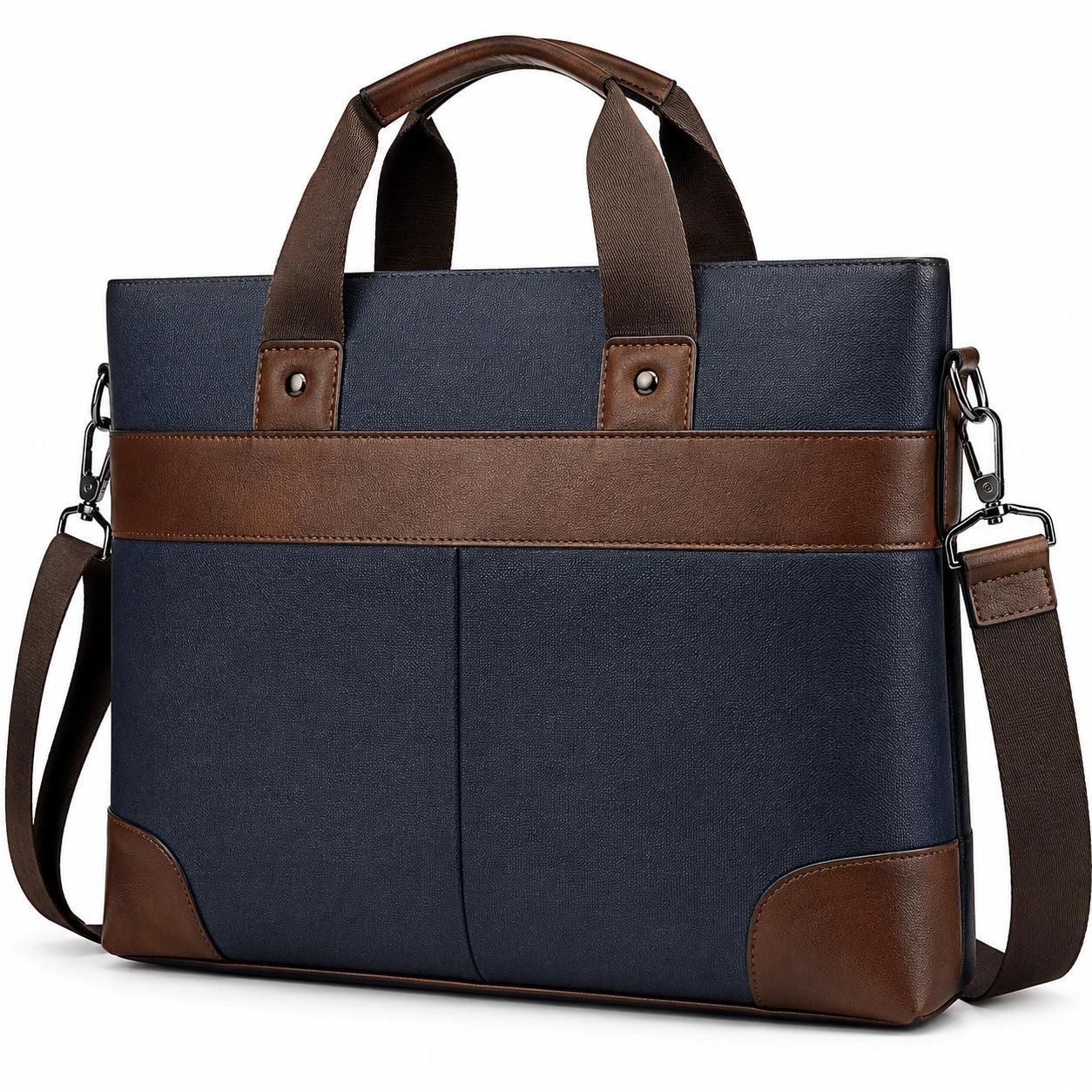 Sacoche ordinateur 40 x 8 x 30 cm en similicuir bleu marine marron avec bandoulière style professionnel