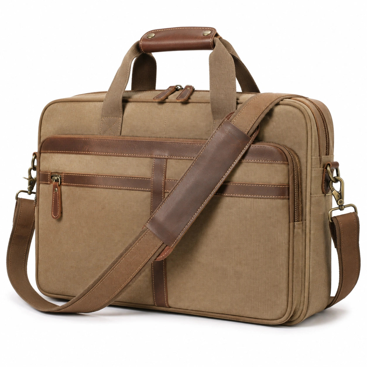 Sacoche ordinateur 43 x 12 x 32 cm en toile marron style vintage avec bandoulière