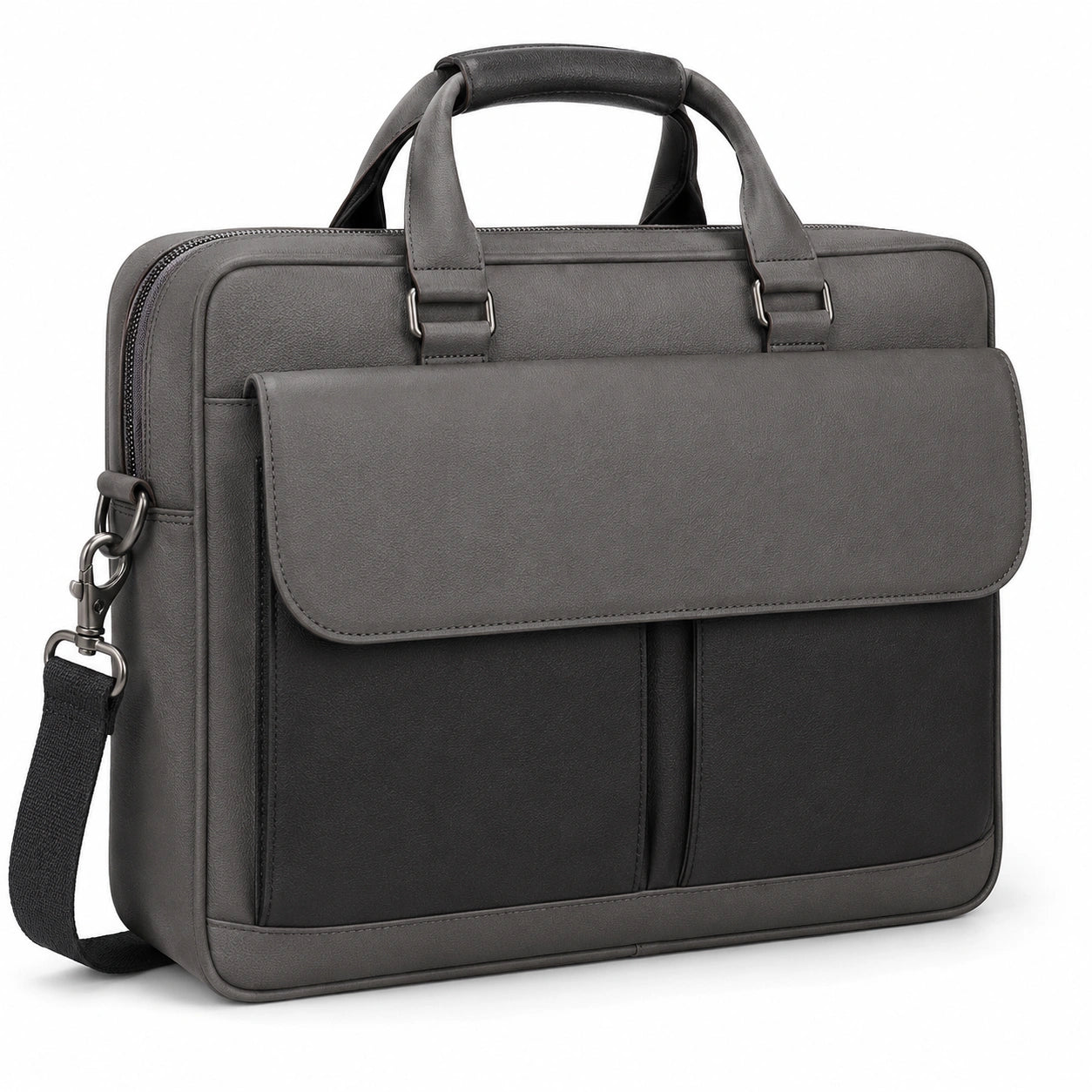 Sacoche pour ordinateur 40 x 8 x 30 cm en similicuir gris avec bandoulière style professionnel